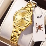 OLEVS Gold Watches for Women Luxury Wrist Watches Day and Date Waterproof Stainless Steel Quartz Analog Lightweight Ladies Watches Adjustable Bracelet Simple Dress Wristwatch Gold Black White Dial - Image 2